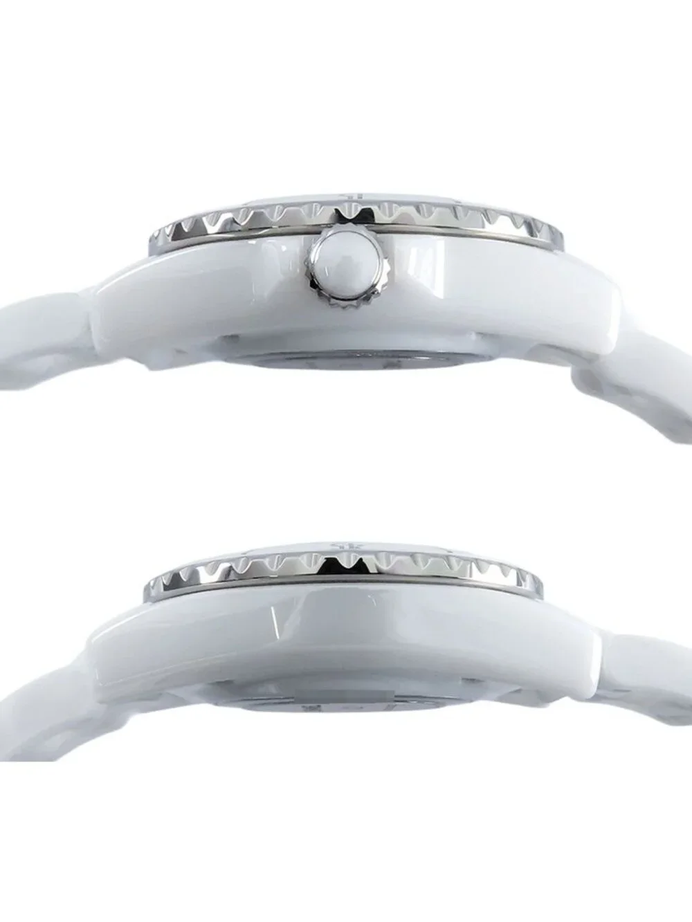 Chanel White Shell Ceramic Diamond SS 33 Watch Quartz